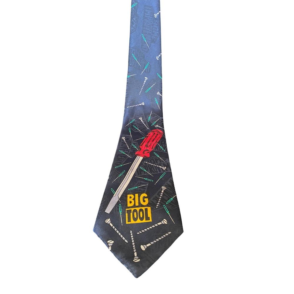 Vintage Home Improvement Tim The Toolman Taylor Big Tool Navy Blue Silk Tie 90s